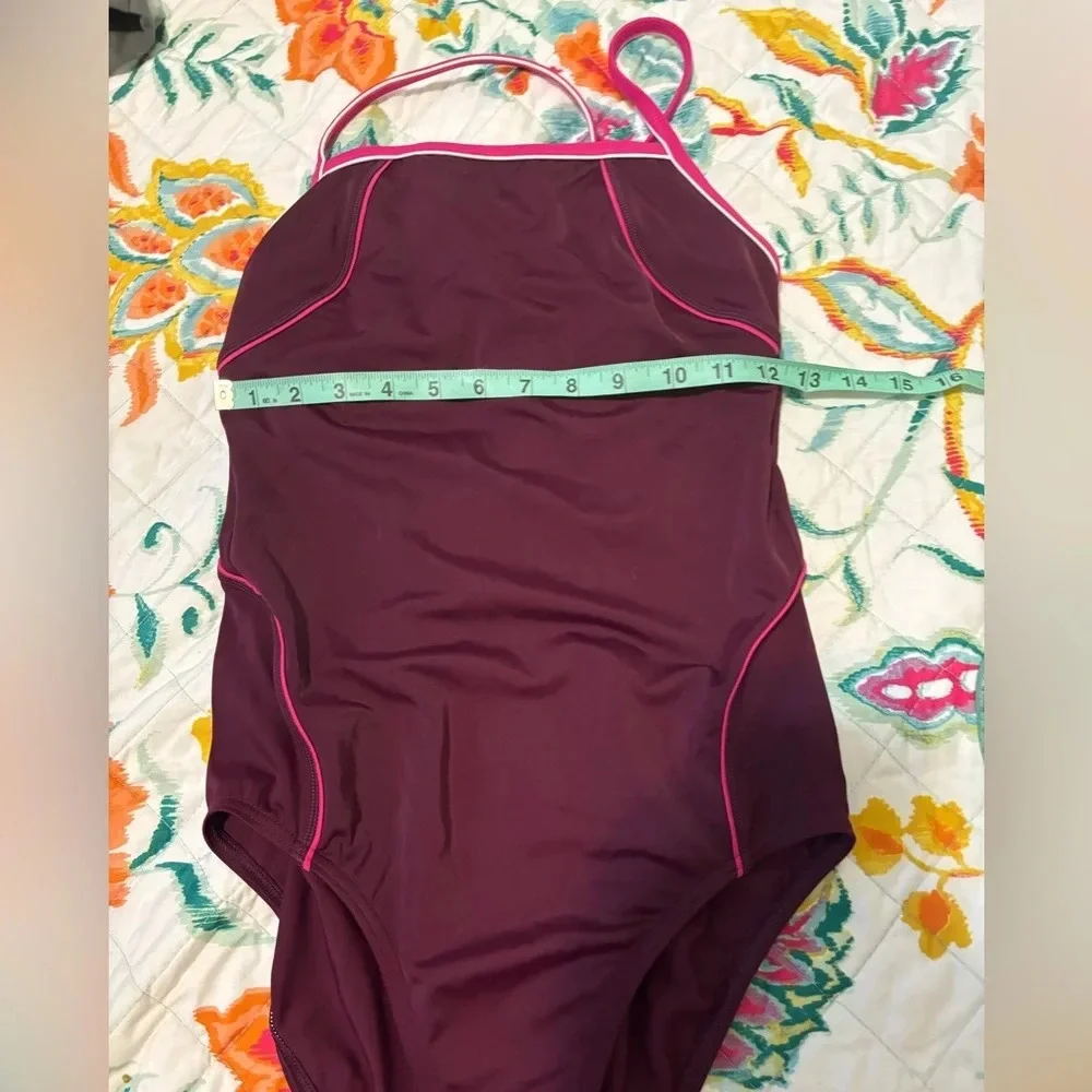 Lands End Size 6 Maroon Pink One Piece Swimsuit Bathing Underwire Classic